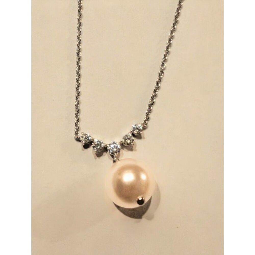 Nadri Pearl Drop Necklace Crystal Pendant Silver Tone Bridal Wedding NWT $70